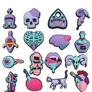 16 pack Horror Goth Pins for Crocs Shoes
